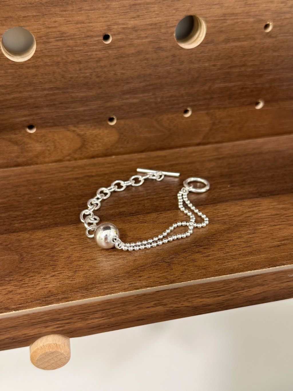 B1404 Double Chain Toggle Clasp Beaded Bracelet