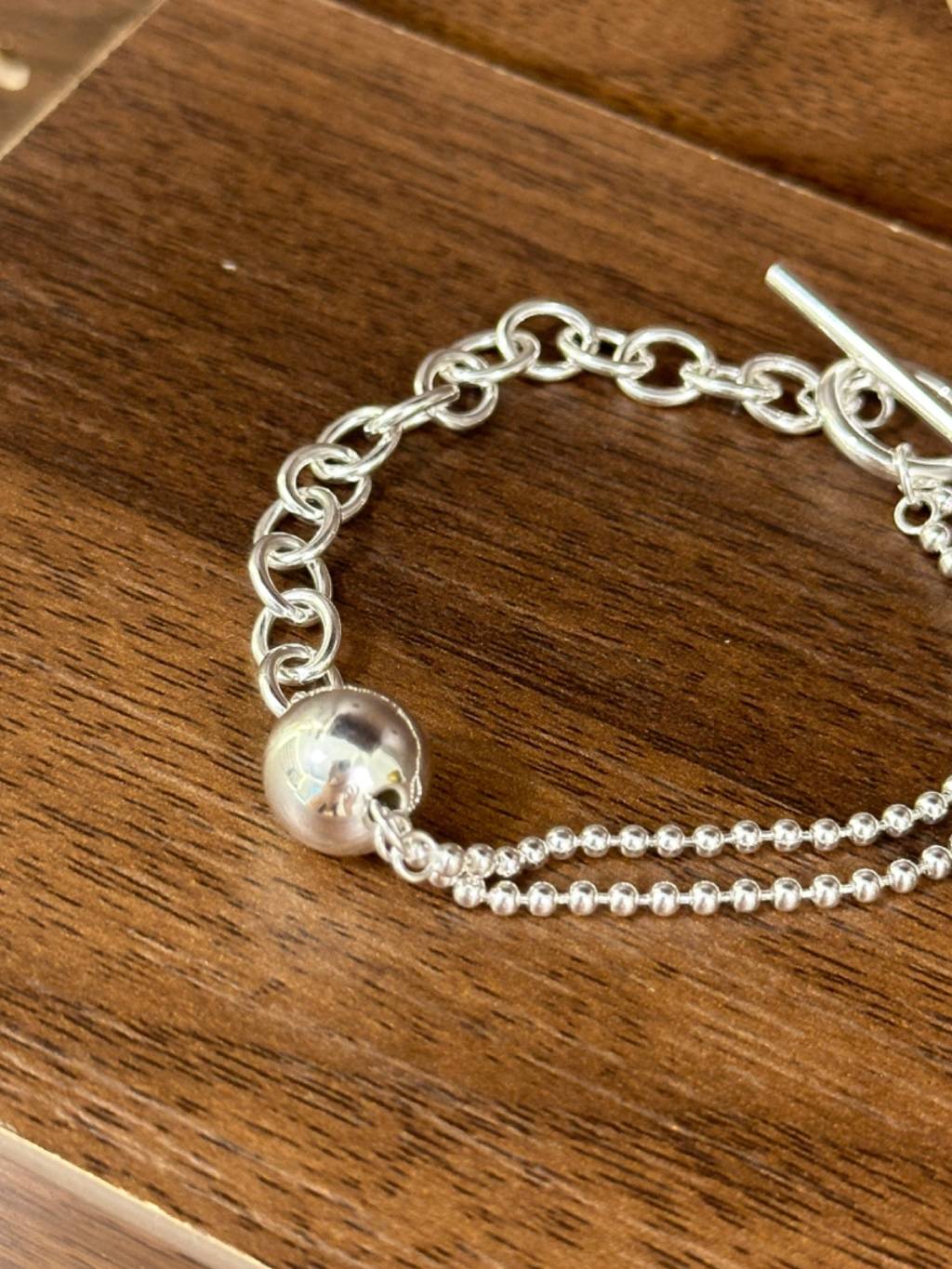 B1404 Double Chain Toggle Clasp Beaded Bracelet