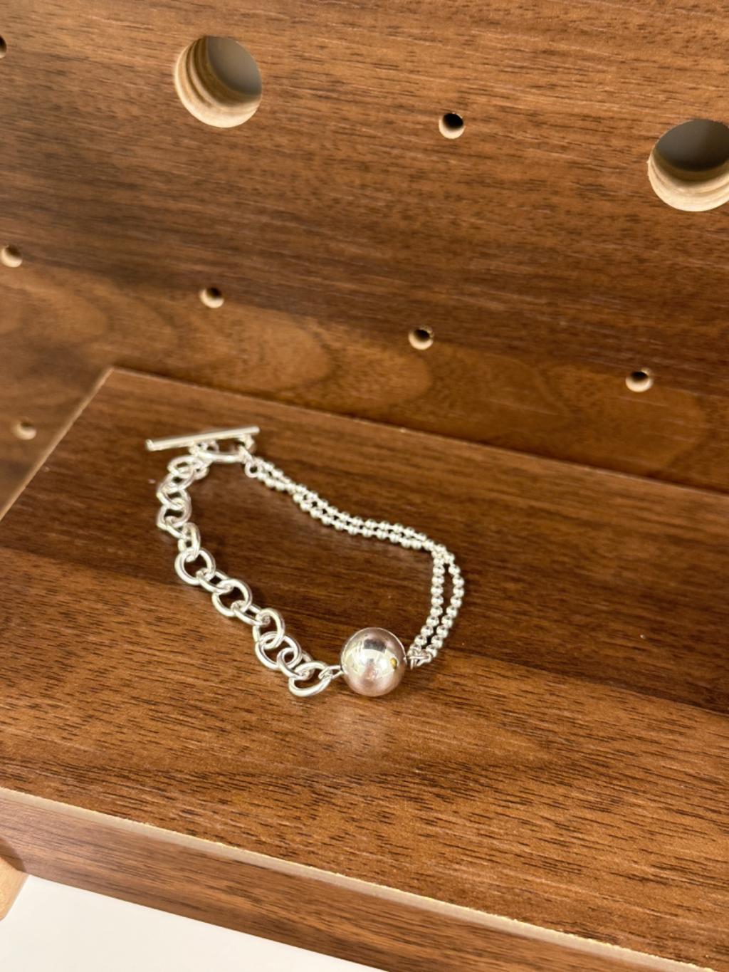B1404 Double Chain Toggle Clasp Beaded Bracelet