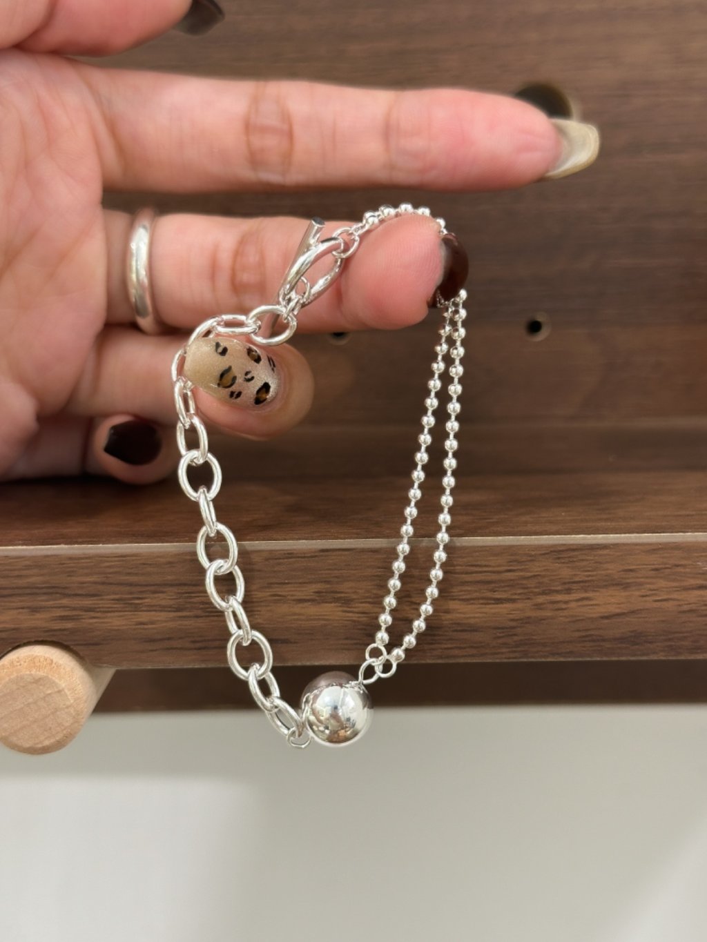 B1404 Double Chain Toggle Clasp Beaded Bracelet