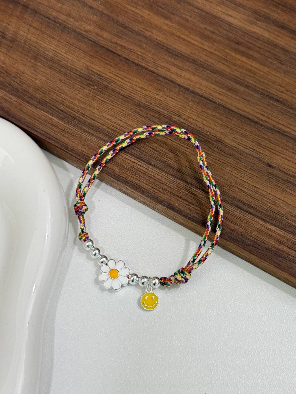 B1504 Chrysanthemum Smiley Colorful Cord Bracelet