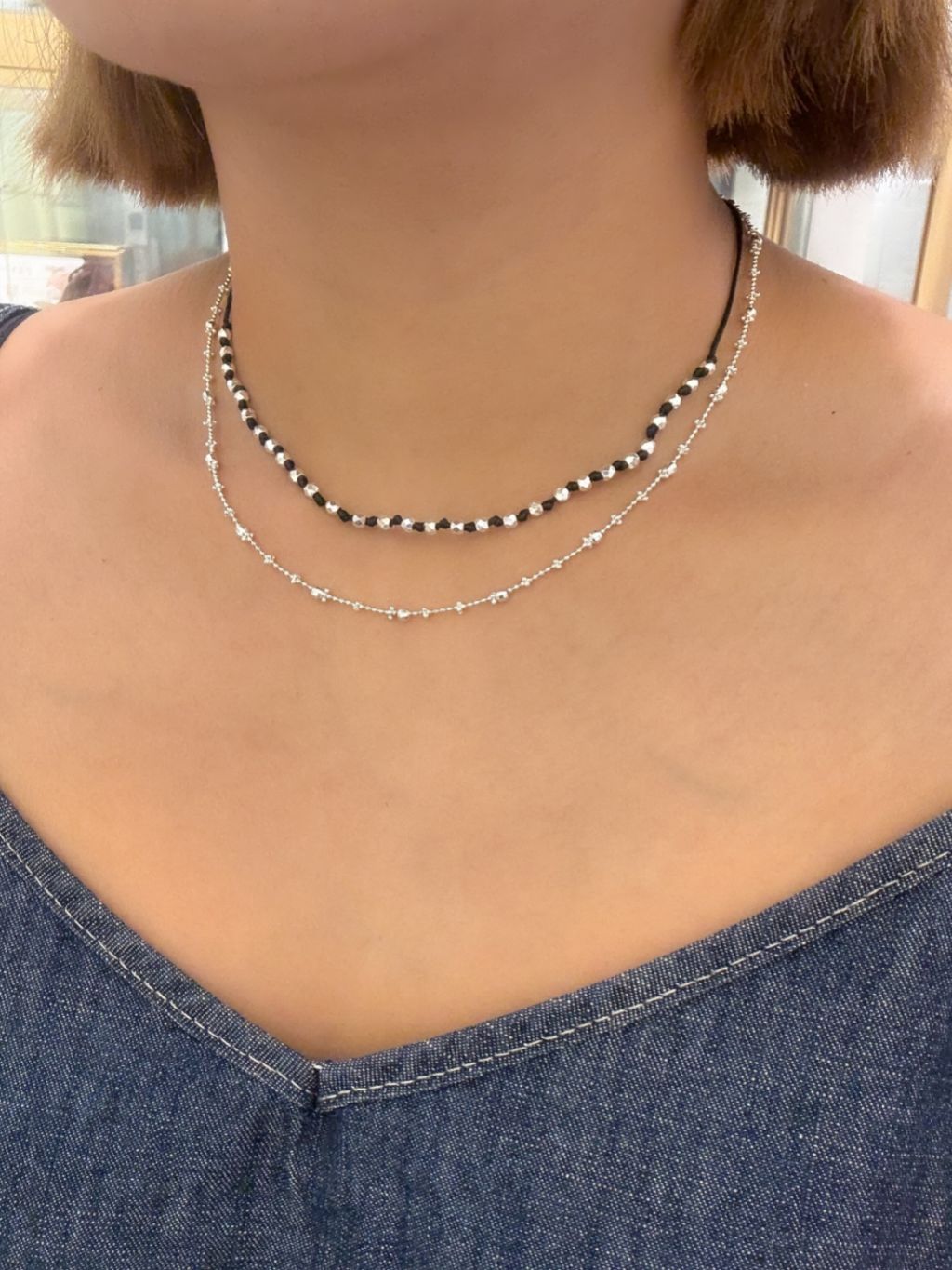 N1320 Waxed Cord Square Bead Clavicle Necklace