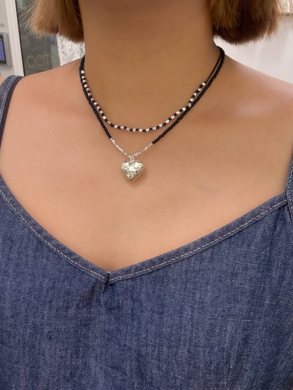N1320 Waxed Cord Square Bead Clavicle Necklace