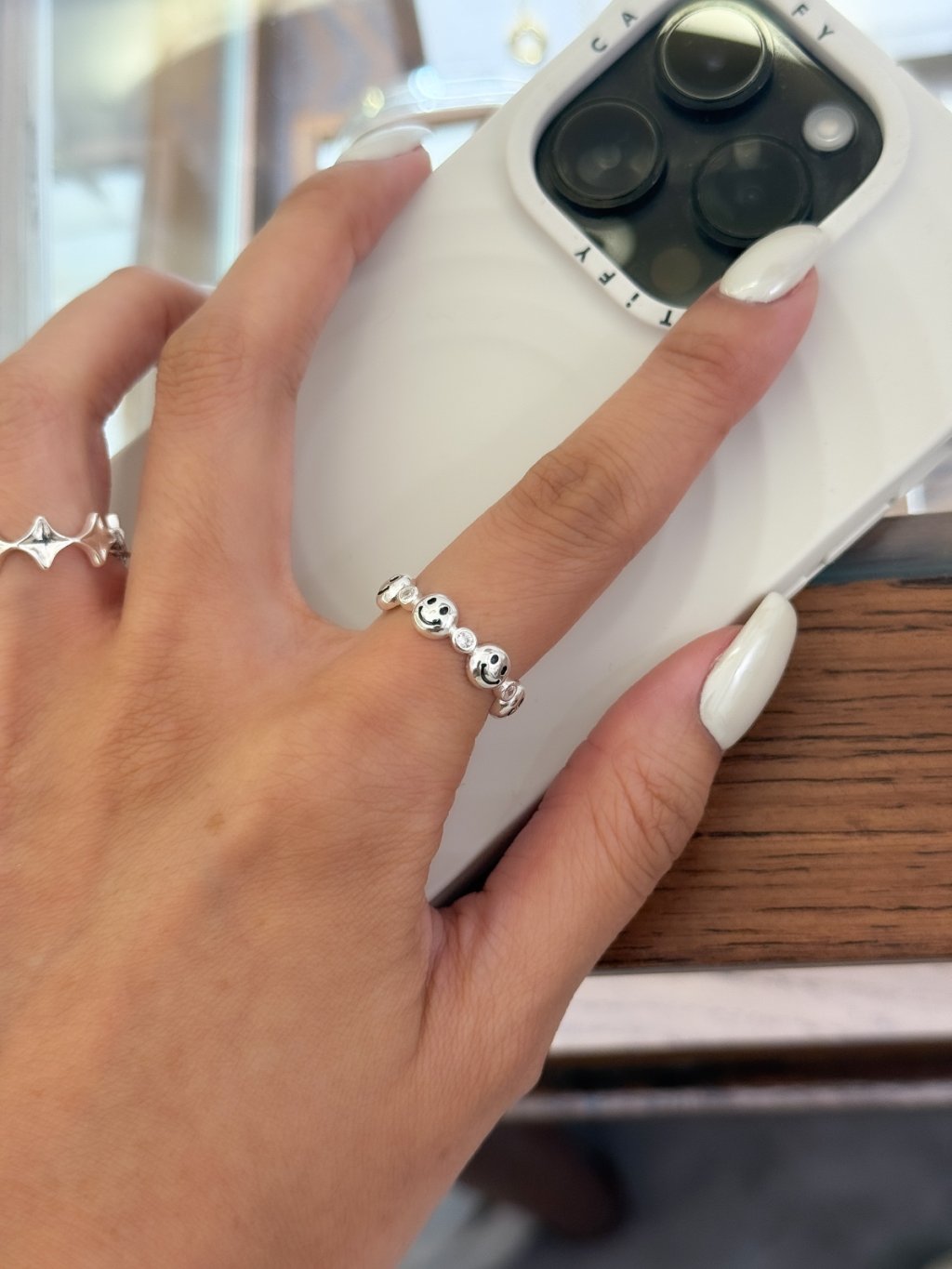 R1717 Zircon Round Smiley Face Ring