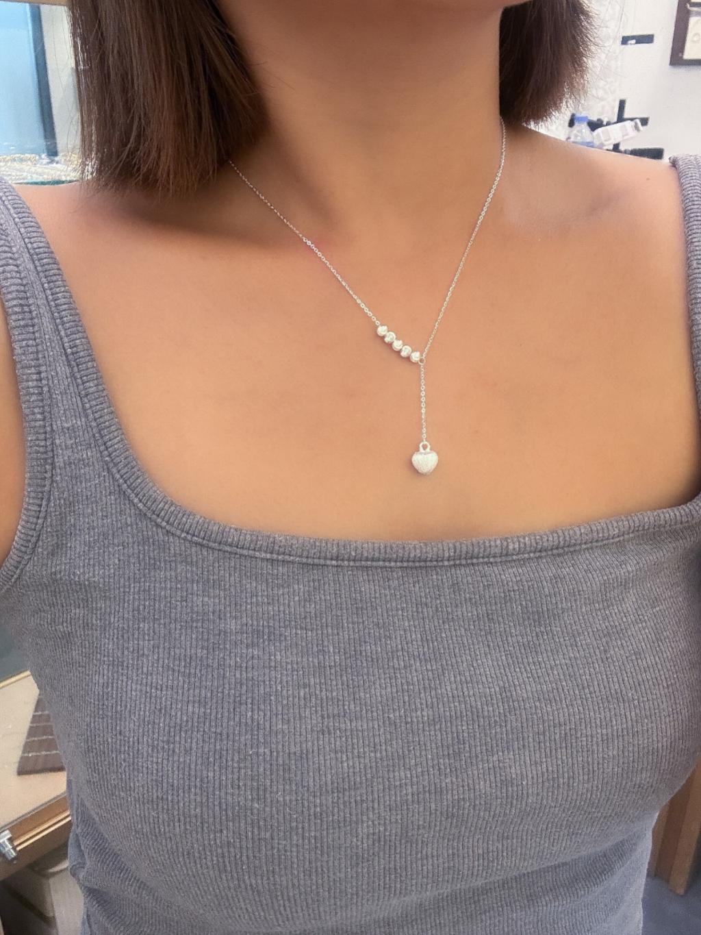 N1333 Frosted Heart & Laser Bead Necklace