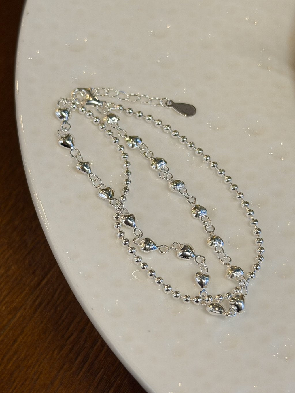 B1534 Double Chain Beaded Heart Bracelet