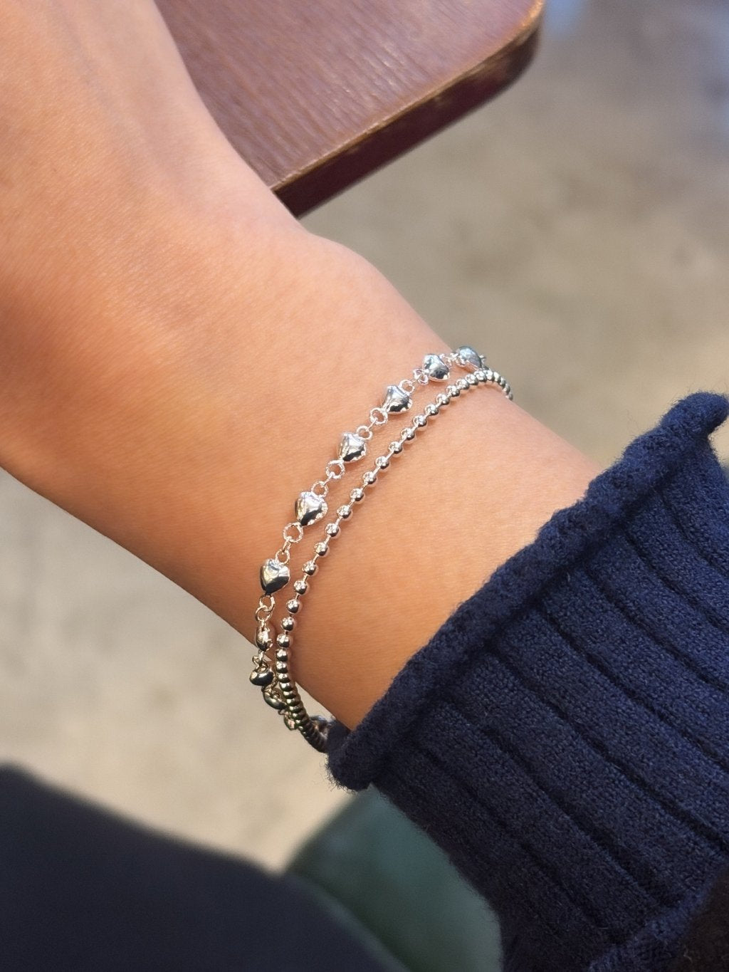 B1534 Double Chain Beaded Heart Bracelet