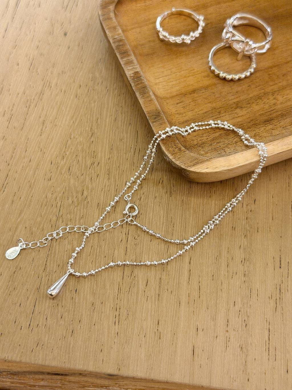 N1336 Large and Small Bead Chain with Waterdrop Pendant