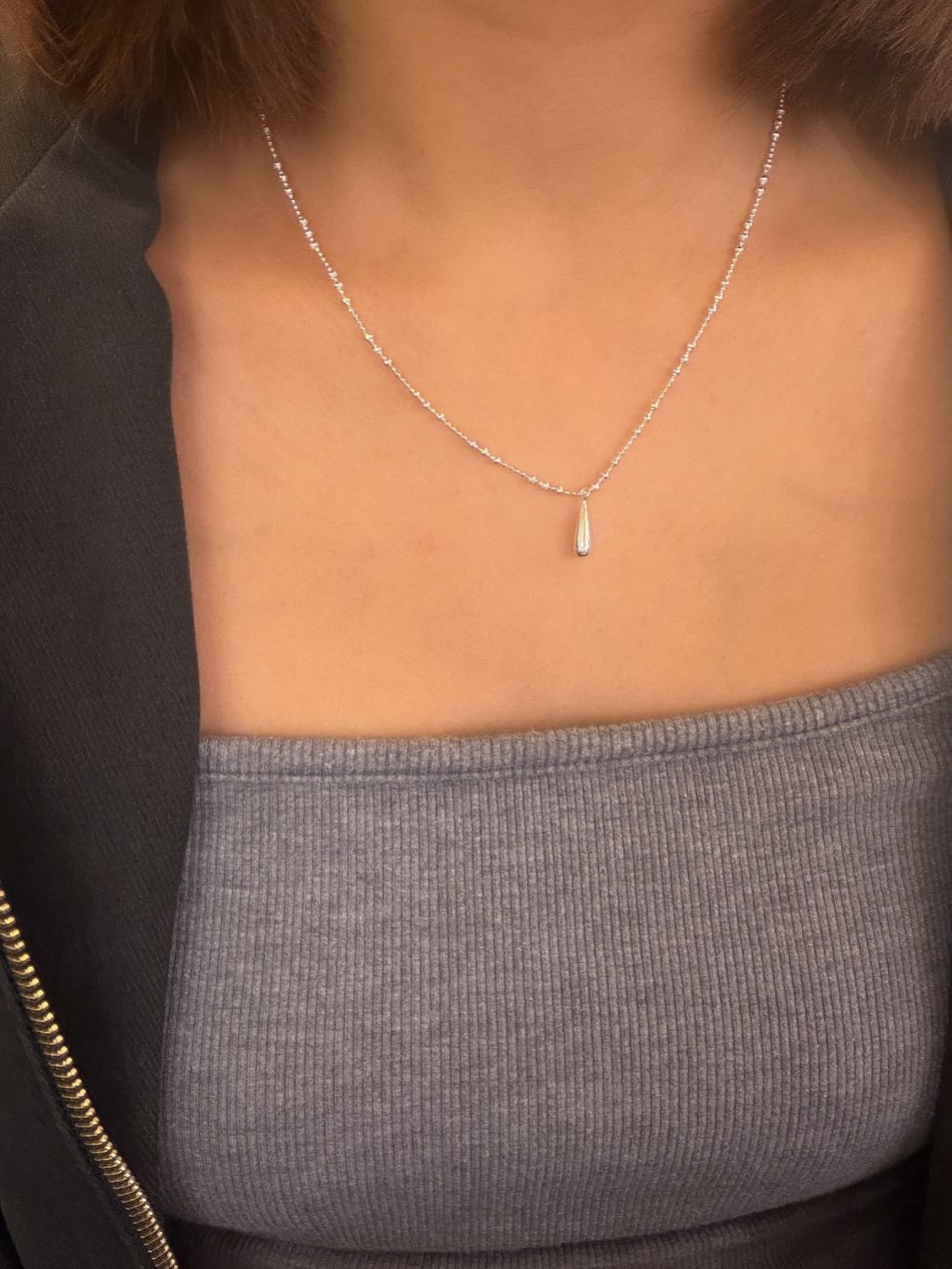 N1336 Large and Small Bead Chain with Waterdrop Pendant