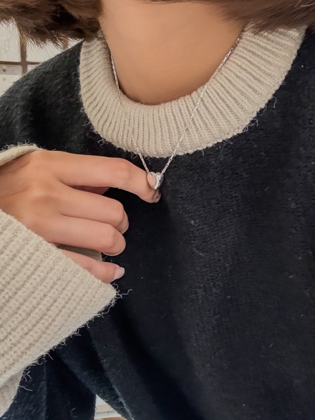 N1339 3D Heart Adjustable Rectangular Chain Necklace