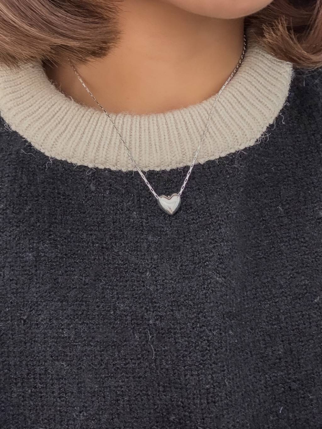 N1339 3D Heart Adjustable Rectangular Chain Necklace