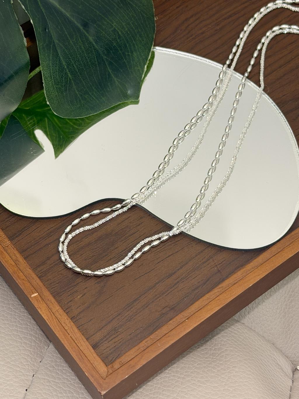 N1349 Sparkling Rice Bead Double Layer Necklace