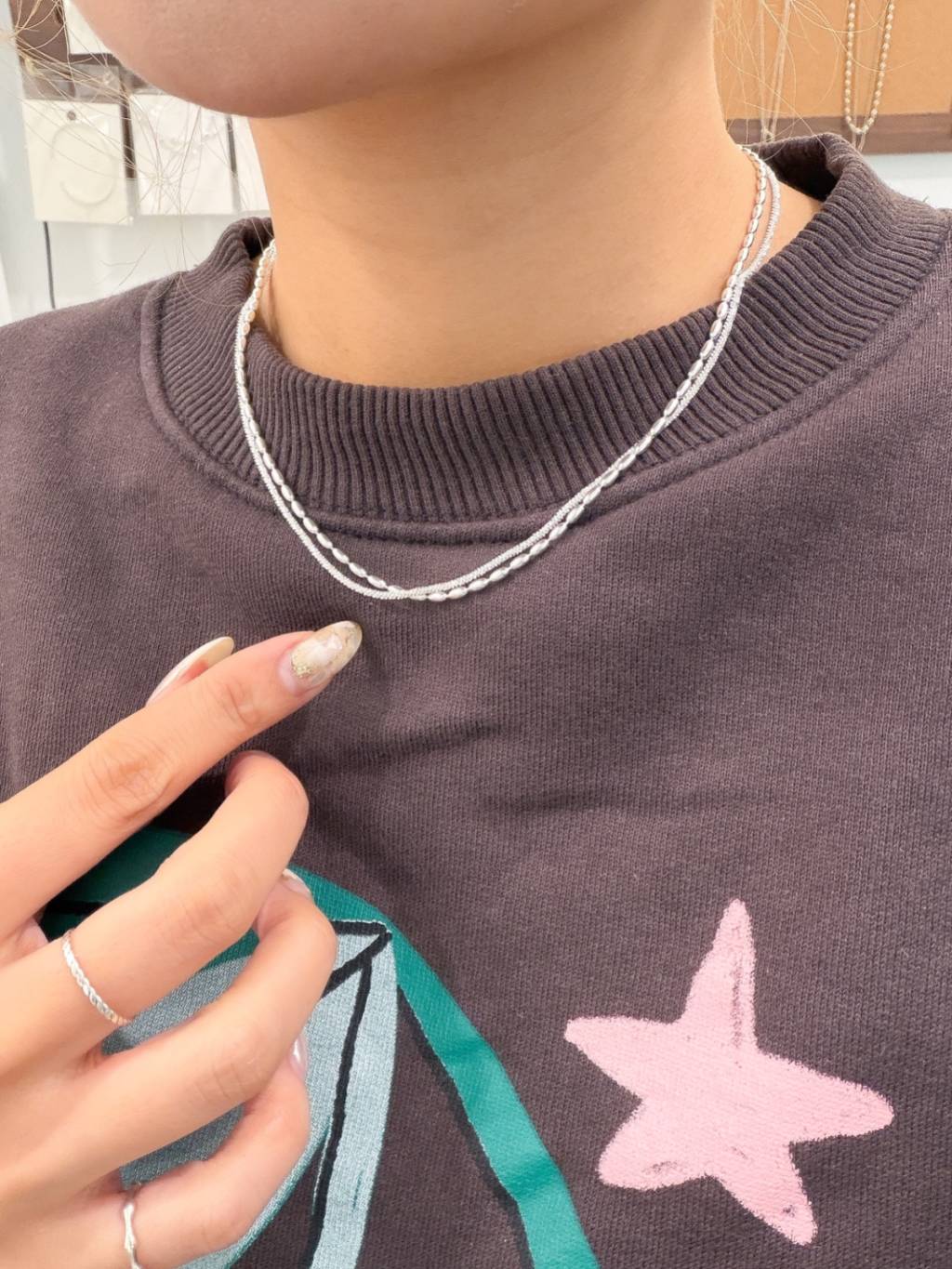 N1349 Sparkling Rice Bead Double Layer Necklace