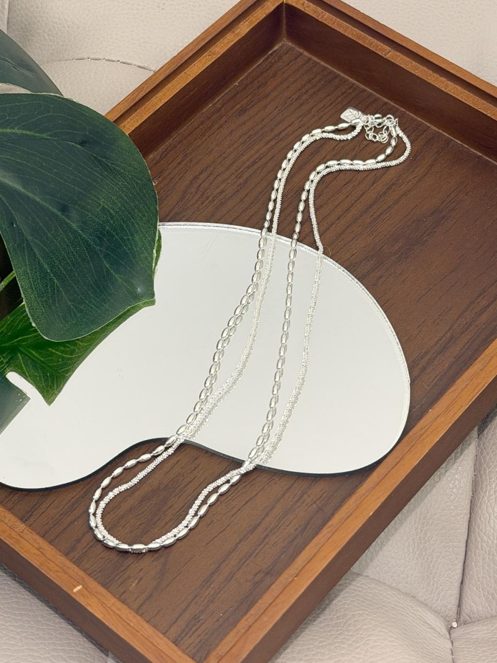 N1349 Sparkling Rice Bead Double Layer Necklace