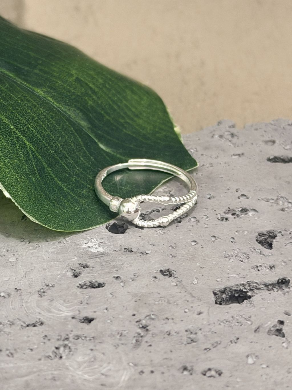 R1769 Twisted Rope Beaded Adjustable Ring