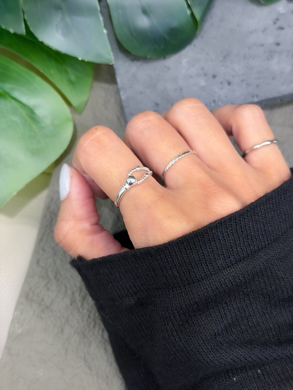 R1769 Twisted Rope Beaded Adjustable Ring