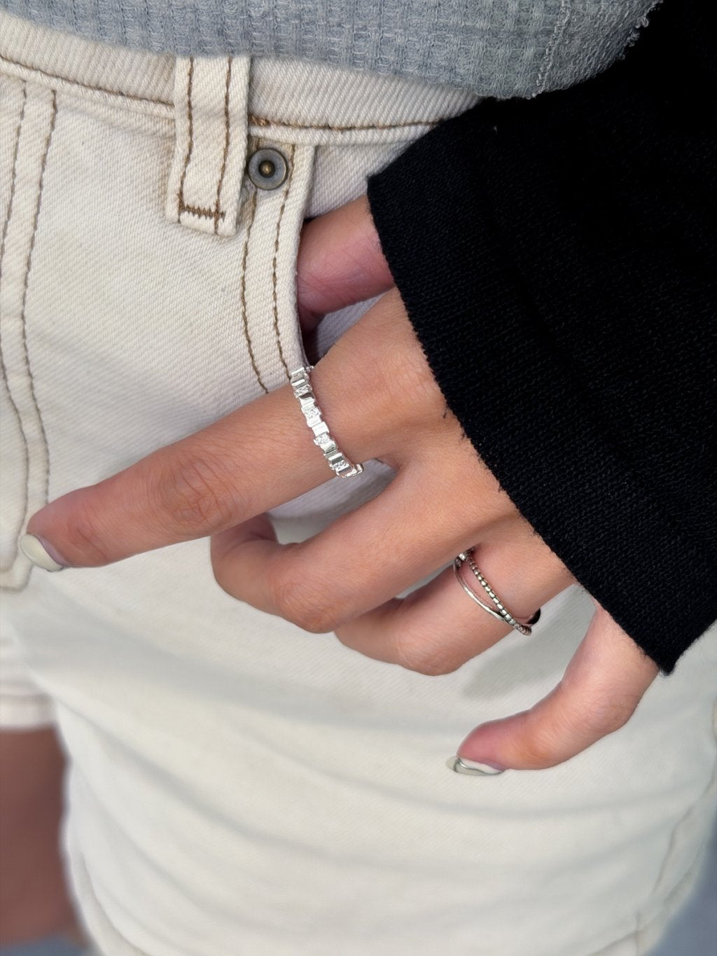 R1775 Textured Irregular Zircon Ring