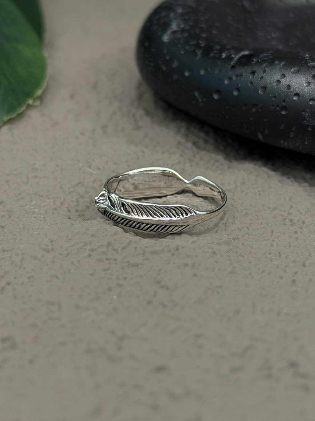 R1780 Distressed Slim Feather Zircon Ring
