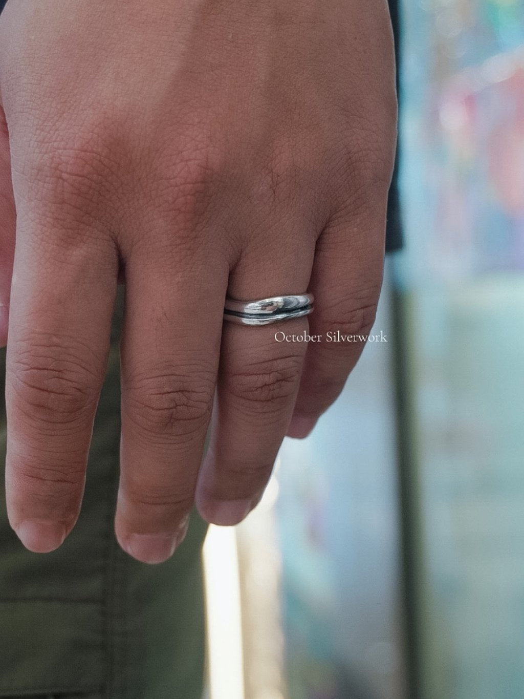 R1781 Polished vintage hammered ring