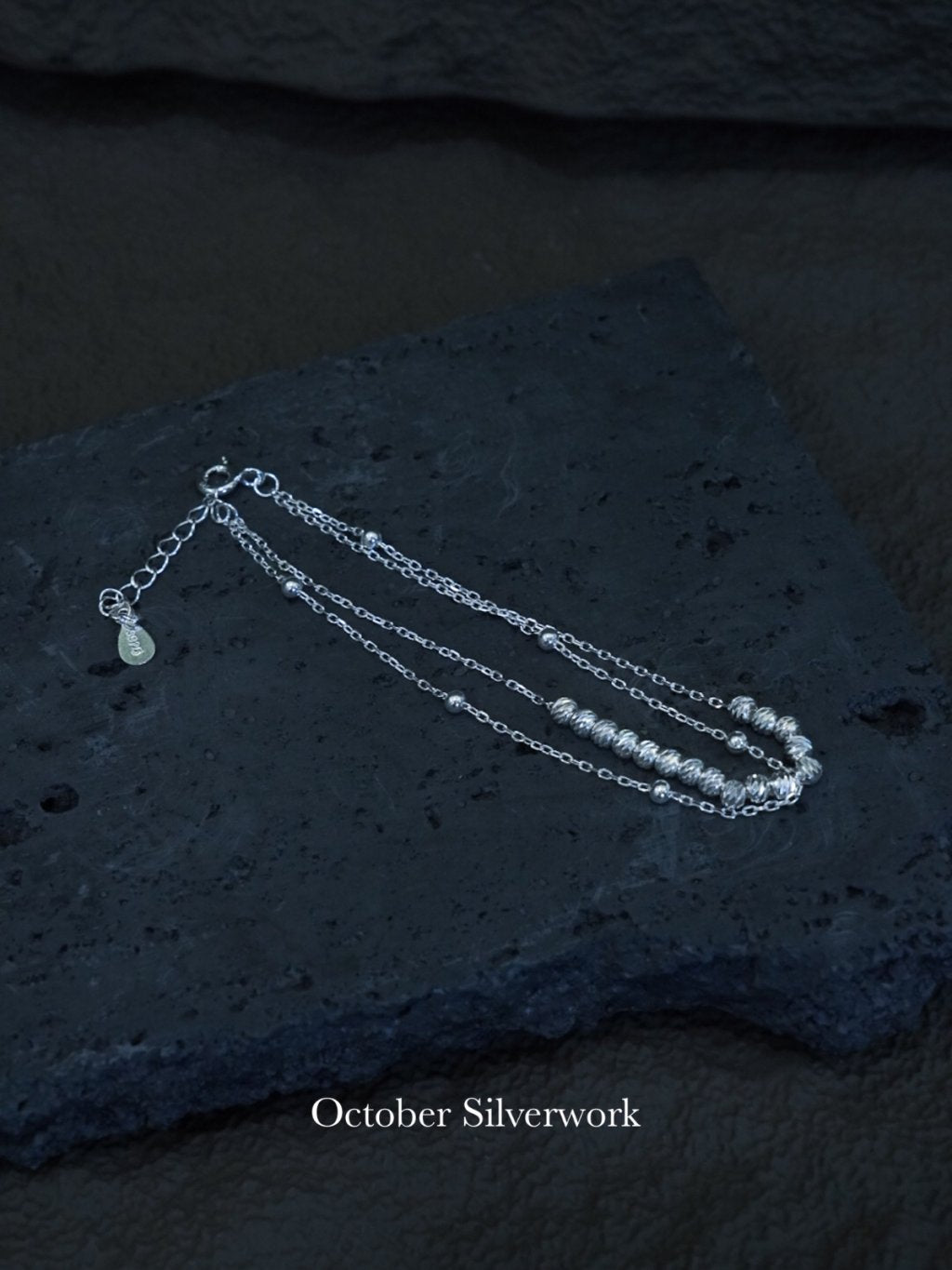 B1568 Cut Corner Round Bead Double Chain Bracelet