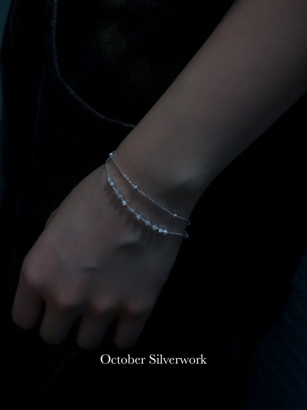 B1568 Cut Corner Round Bead Double Chain Bracelet