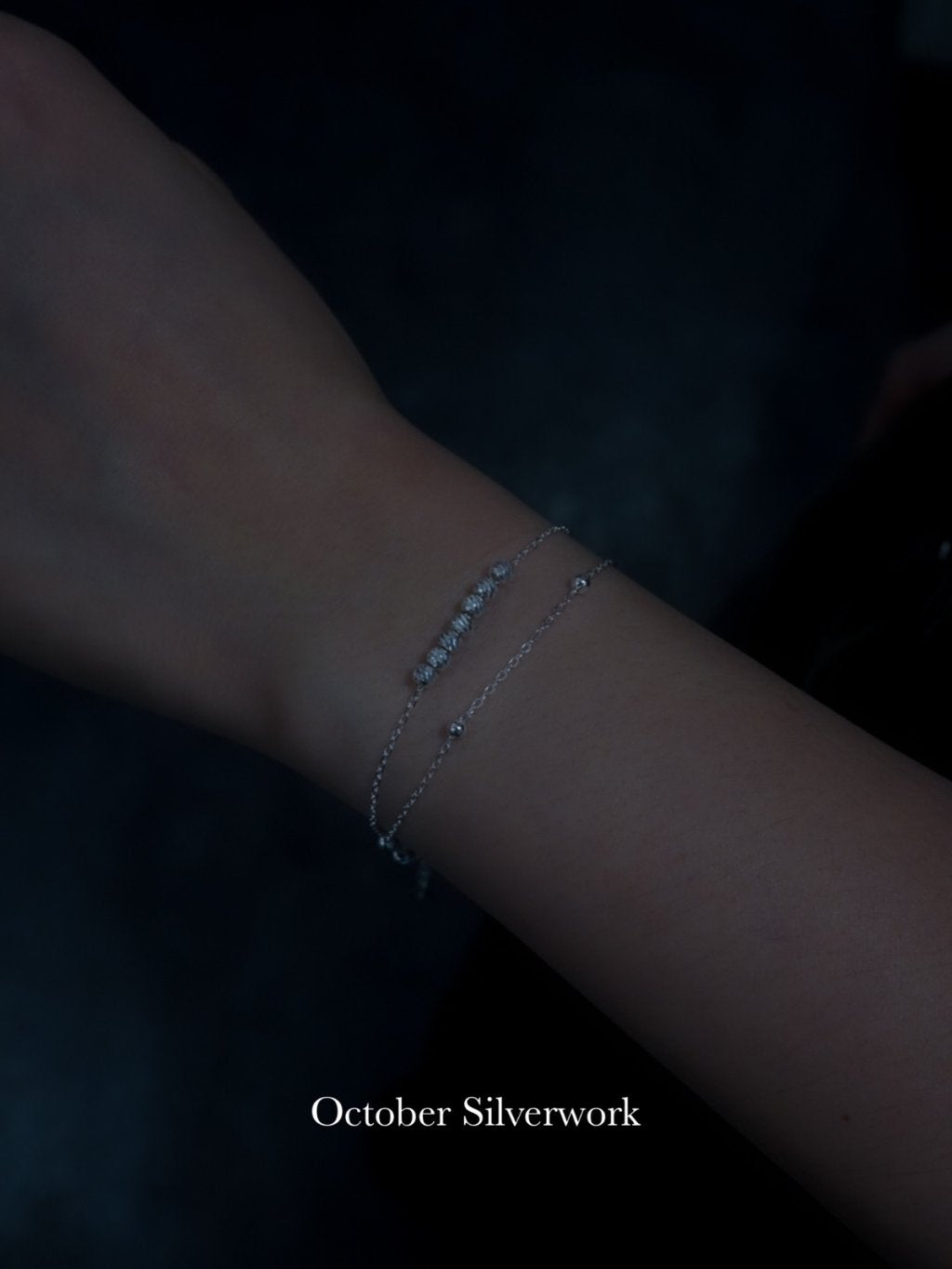 B1568 Cut Corner Round Bead Double Chain Bracelet