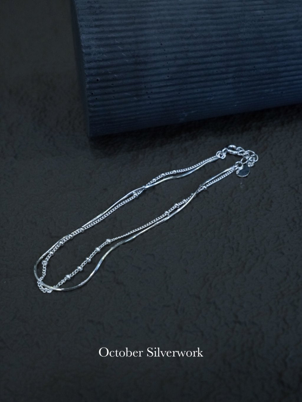 B1569 Snake bone chain with small bead double chain bracelet