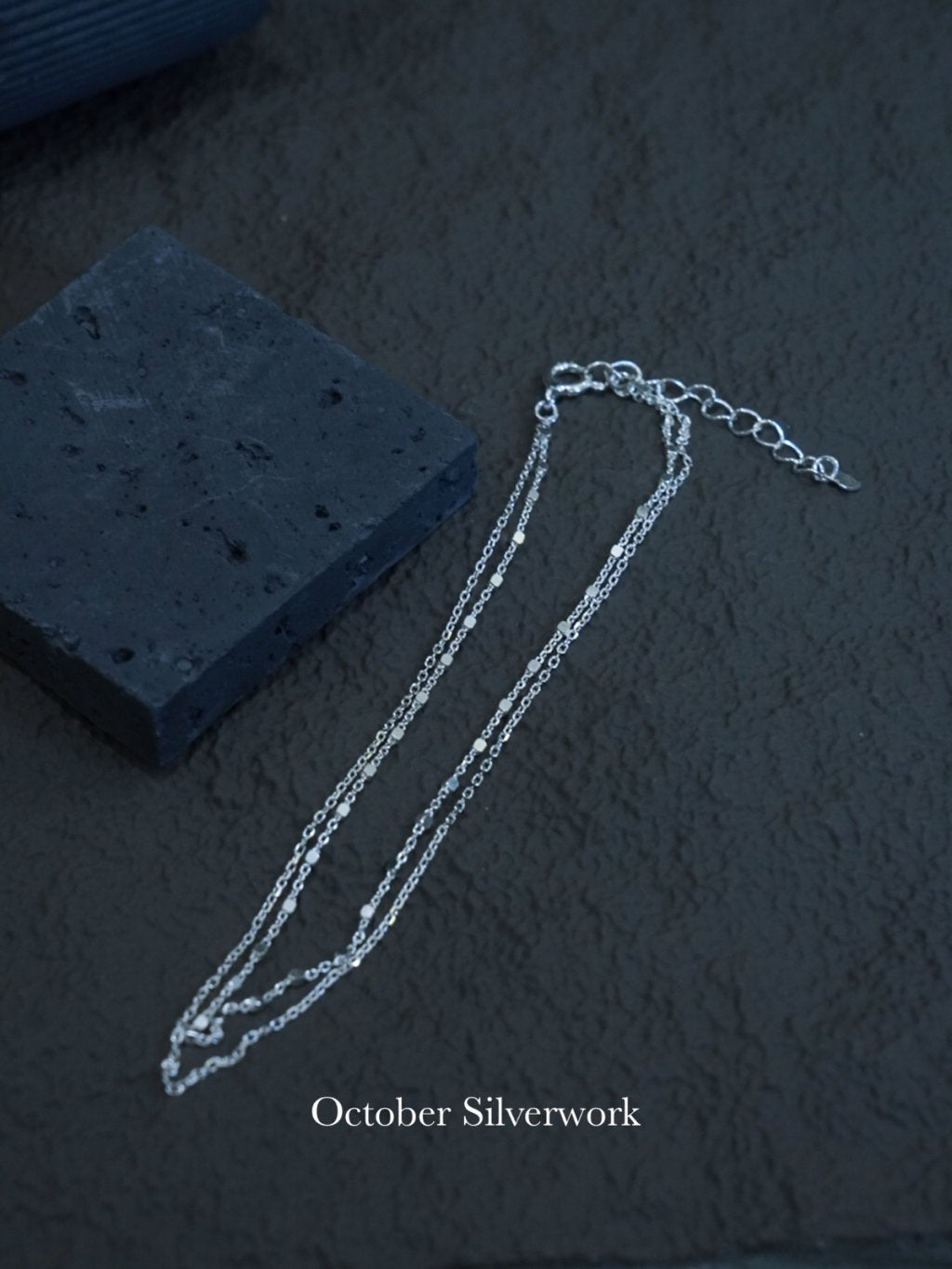 A1042 Double Chain Square Bead Ankle Bracelet