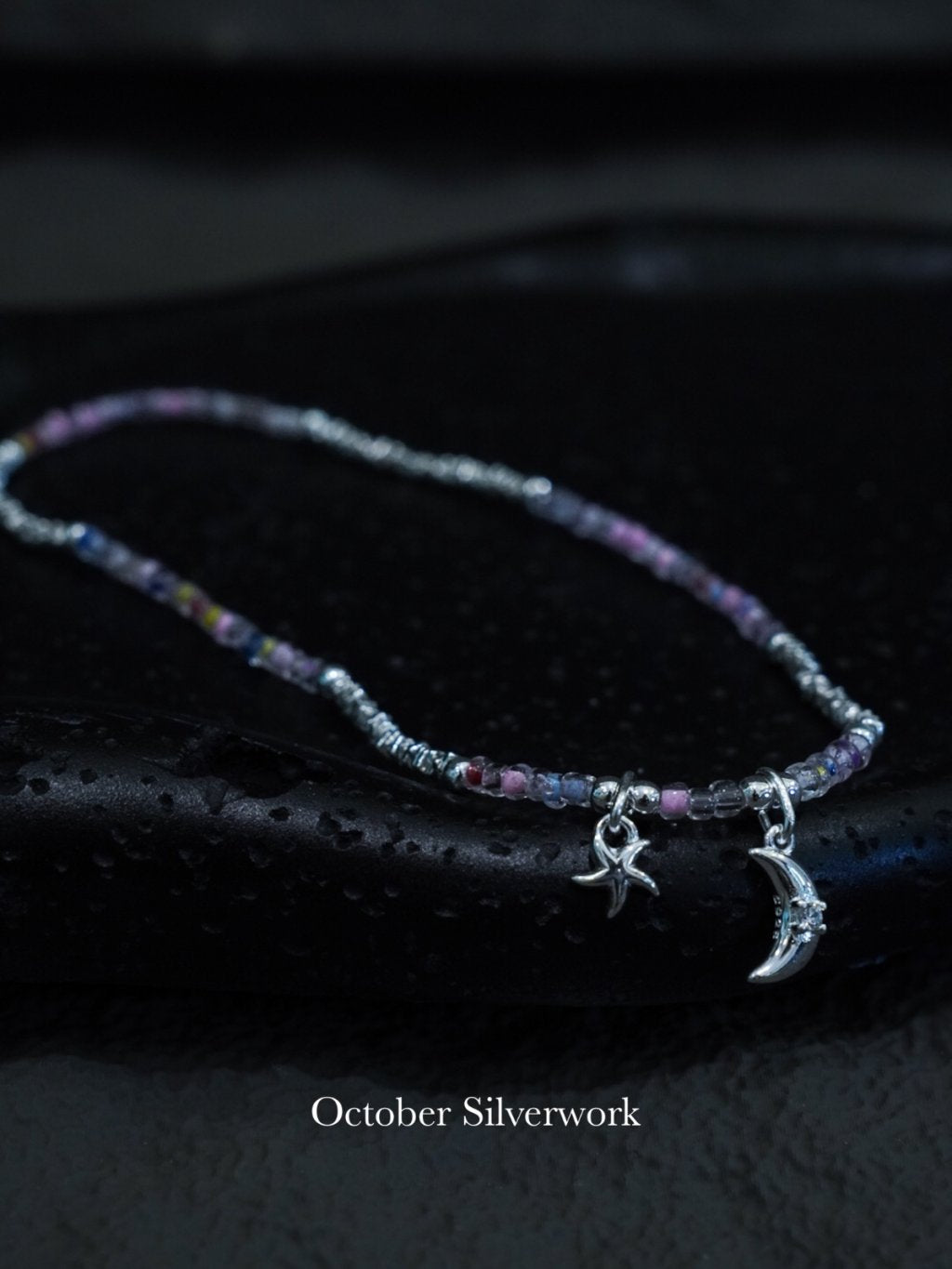 A1043 Colorful Bead Moon Star Anklet